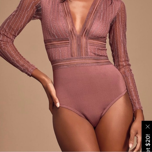Lulus Tops - Lulu's Mauve Long Sleeve Bodysuit